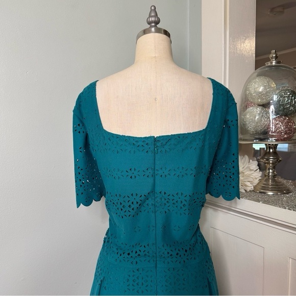 Lane Bryant Laser Cut Midi Length Fit and Flare Dress Teal Green Plus Size 26 - Picture 6 of 12